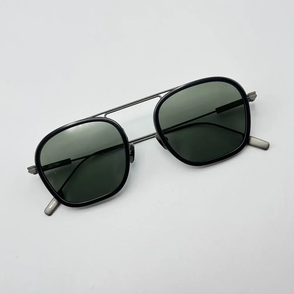 Ermenegildo Zegna Sunglasses EZ0306 20N Gray Square Frame Green Lens 51-20-145mm
